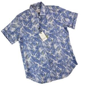 Robert Graham NWT Men's Linen Blend SS Button Up Shirt Blue Tropical Small $198